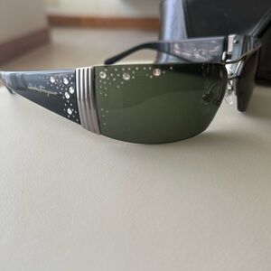 Salvatore Ferragamo Wrap Sunglasses with rhinestone embellishments